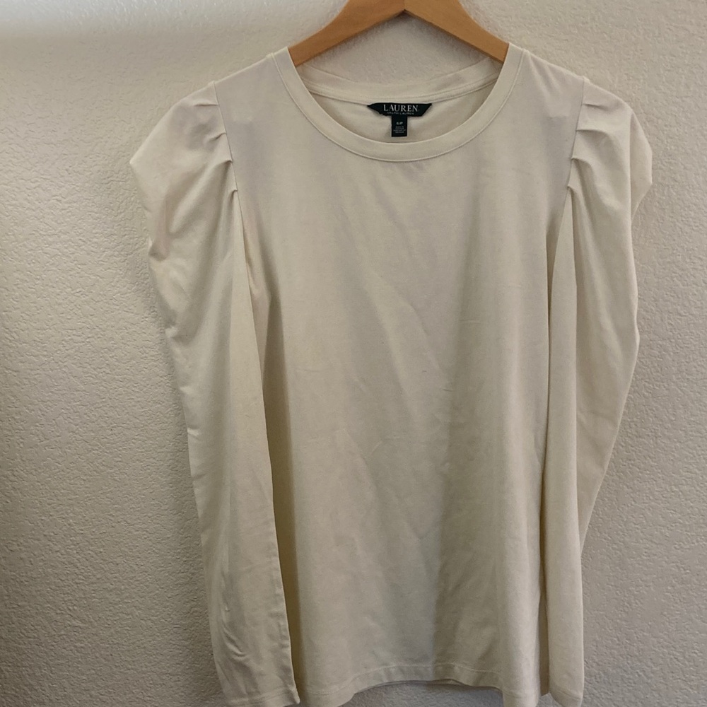 Ralph Lauren black label Cream Blouse Gathered Sleeves classic old money